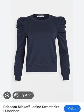 Rebecca Minkoff Dark Navy Puff-Sleeve Crewneck Sweatshirt